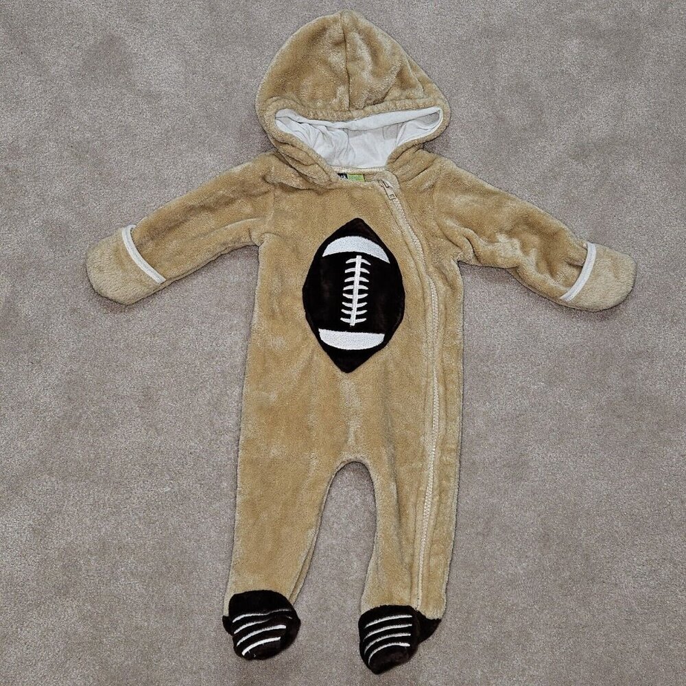 Mick Mack Brown Football Hooded Footie Outfit Baby 0-3 Months Halloween Costume
